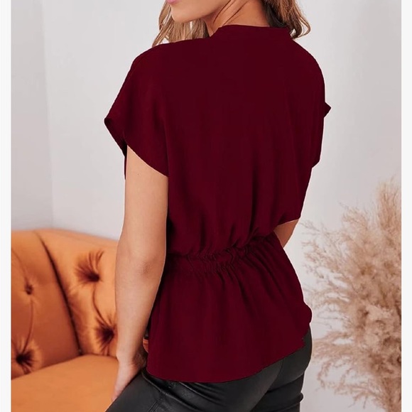 Womens Red Button Down Chiffon Blouse Size Large - Picture 5 of 6